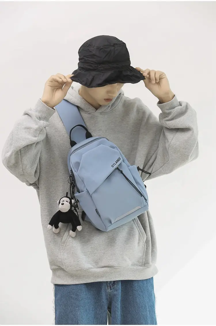 Women's Trendy Canvas Chest Bag with Cute Keychain — feature 11