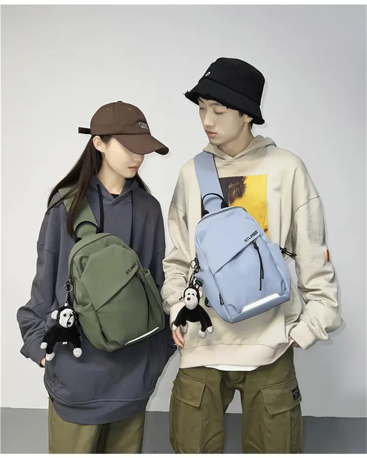 Women's Trendy Canvas Chest Bag with Cute Keychain — feature 16