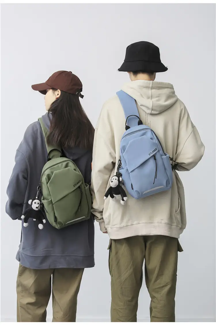 Women's Trendy Canvas Chest Bag with Cute Keychain — feature 17