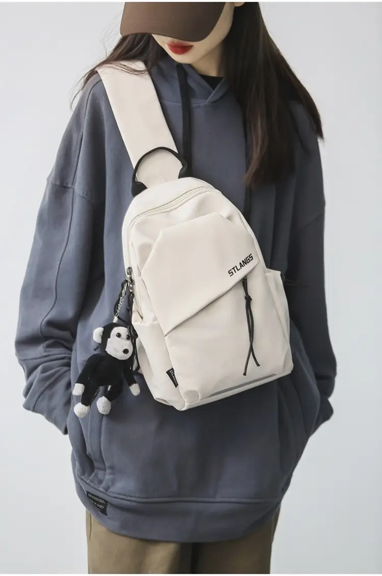 Women's Trendy Canvas Chest Bag with Cute Keychain — feature 19