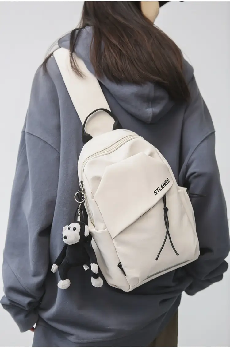 Women's Trendy Canvas Chest Bag with Cute Keychain — feature 21