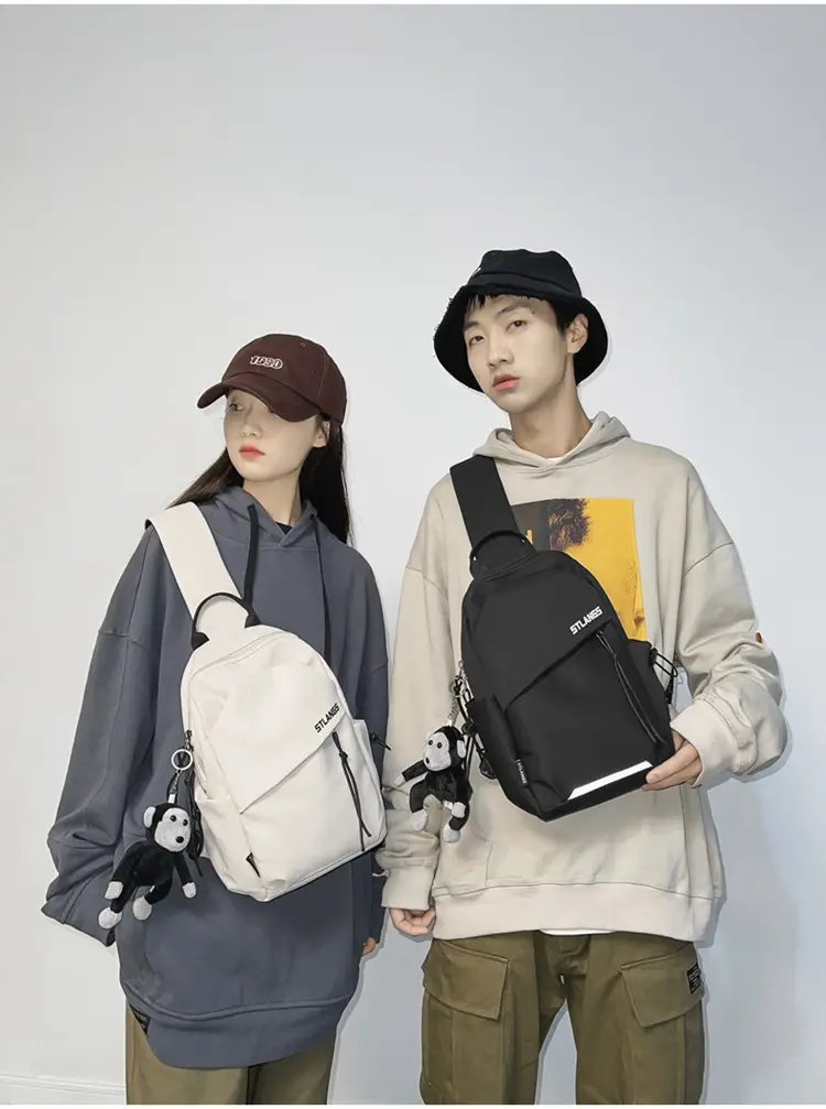 Women's Trendy Canvas Chest Bag with Cute Keychain — feature 22