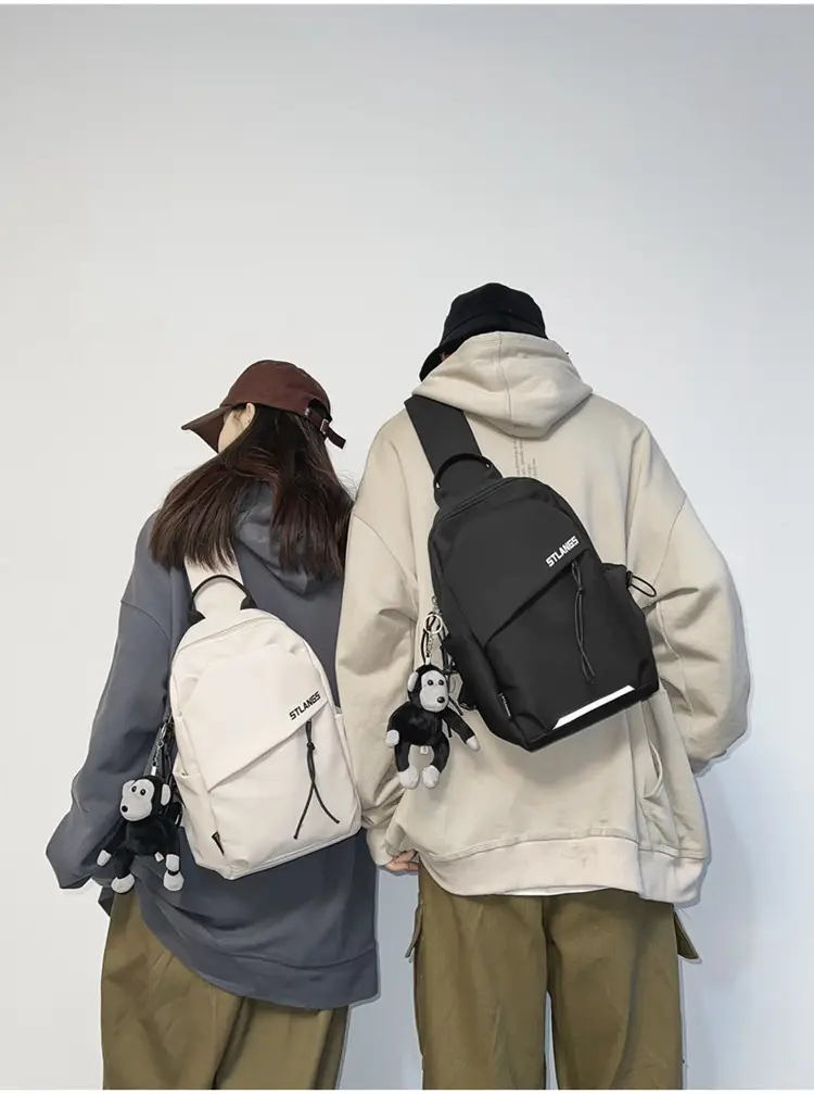 Women's Trendy Canvas Chest Bag with Cute Keychain — feature 23