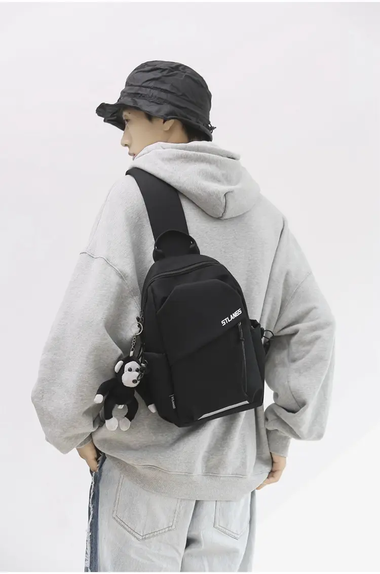 Women's Trendy Canvas Chest Bag with Cute Keychain — feature 26