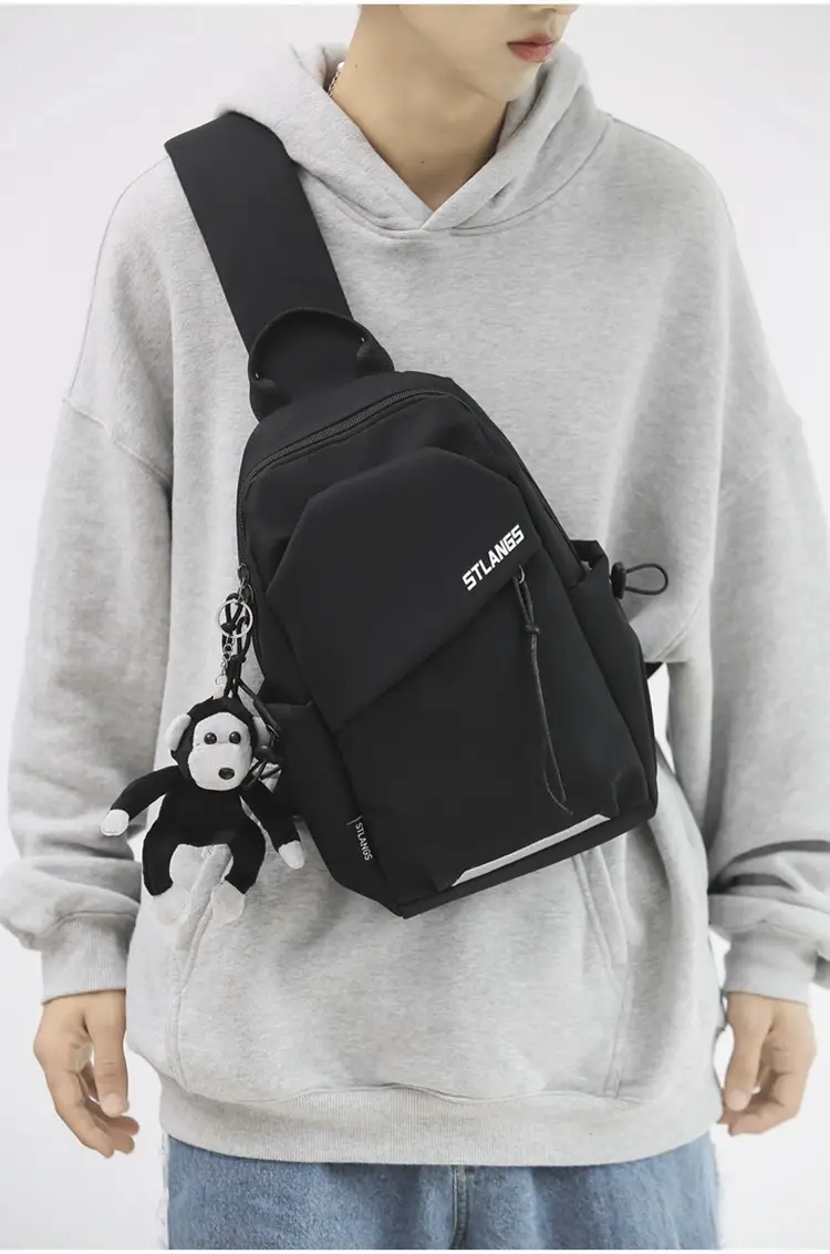 Women's Trendy Canvas Chest Bag with Cute Keychain — feature 28