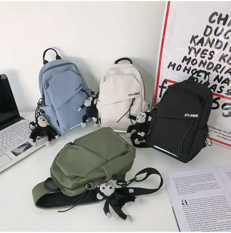 Women's Trendy Canvas Chest Bag with Cute Keychain — feature 32
