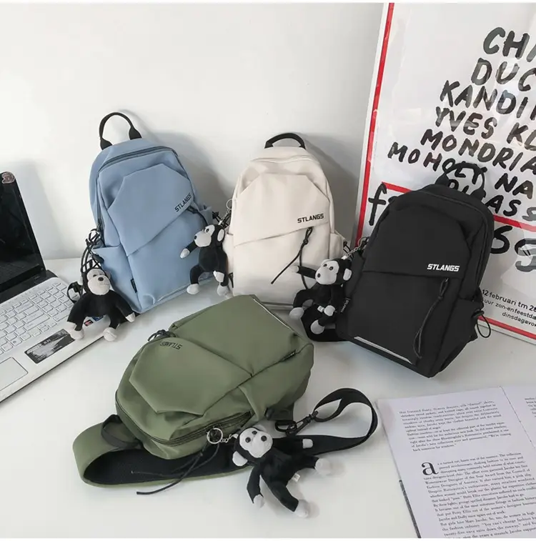Women's Trendy Canvas Chest Bag with Cute Keychain — feature 33