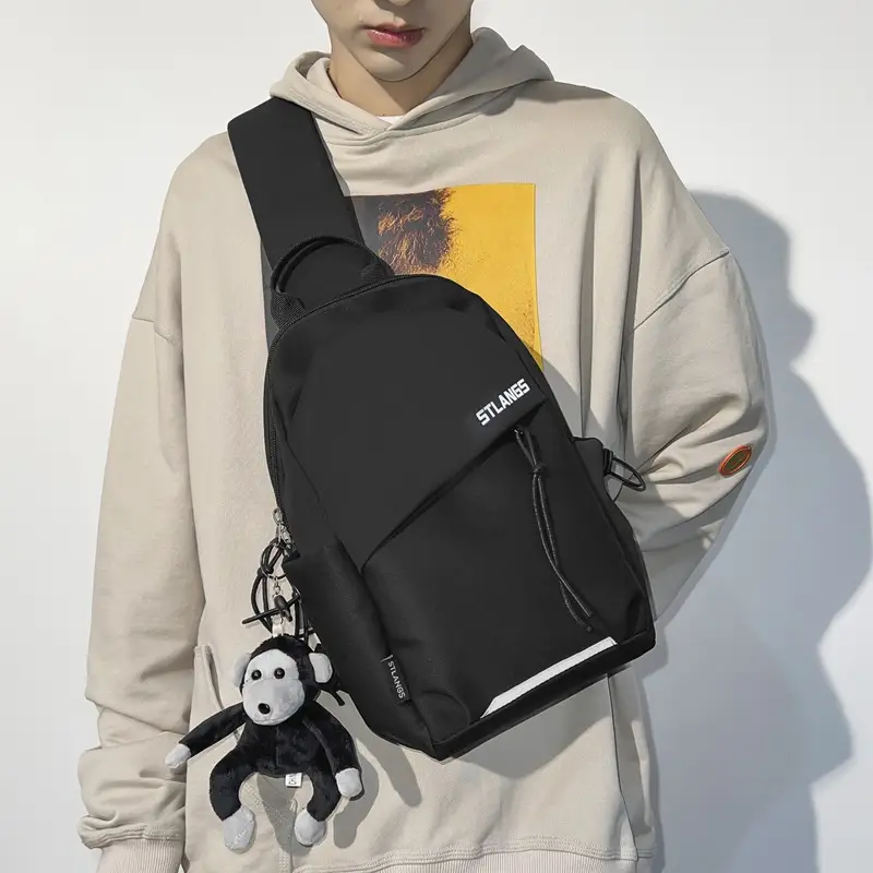 Women's Trendy Canvas Chest Bag with Cute Keychain — feature 4