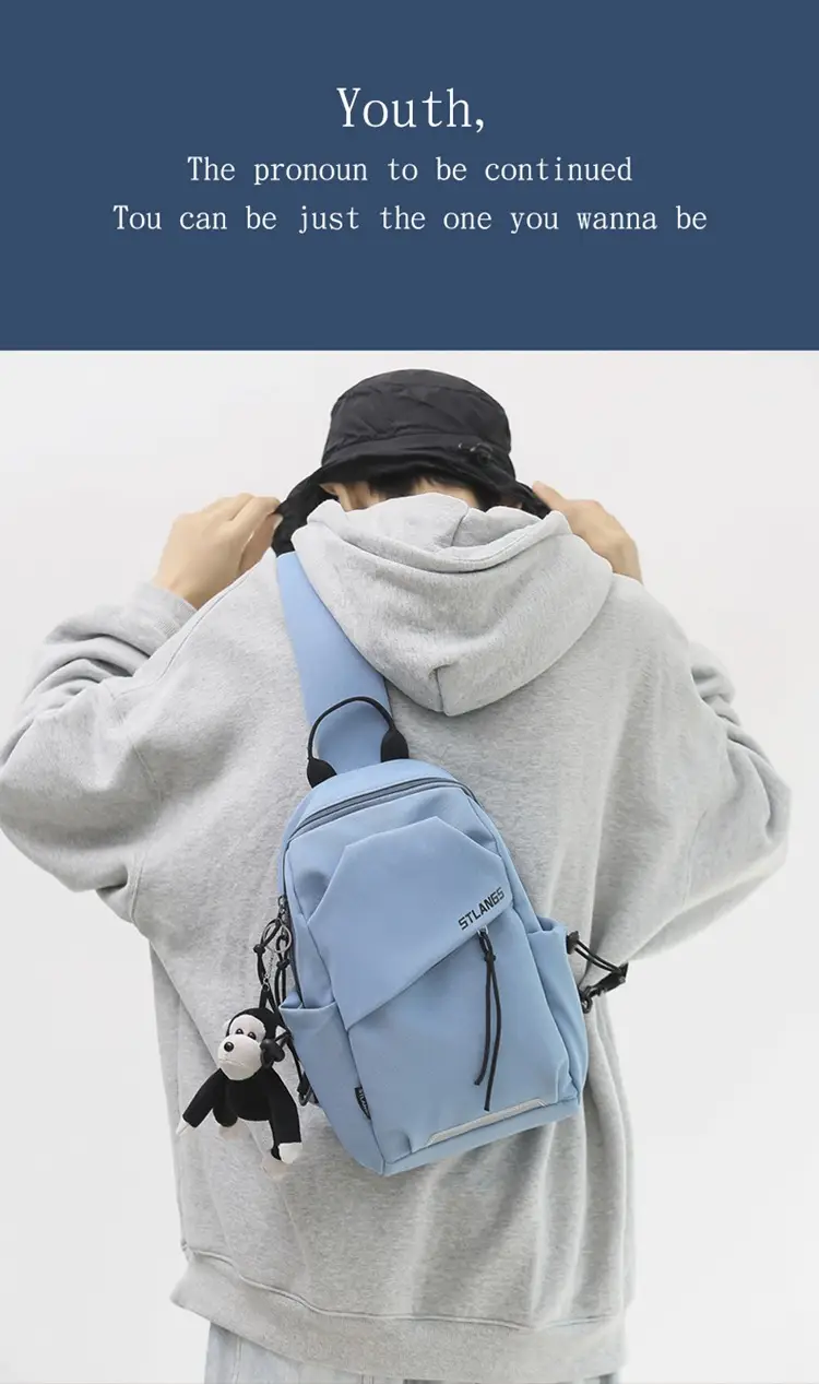 Women's Trendy Canvas Chest Bag with Cute Keychain — feature 5