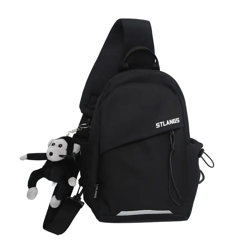 Women's Trendy Canvas Chest Bag with Cute Keychain - Image 5