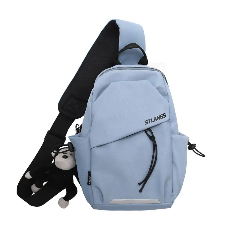 Women's Trendy Canvas Chest Bag with Cute Keychain - Image 6