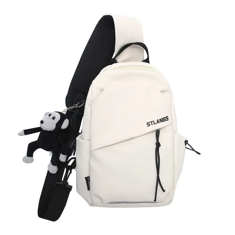 Women's Trendy Canvas Chest Bag with Cute Keychain - Image 7