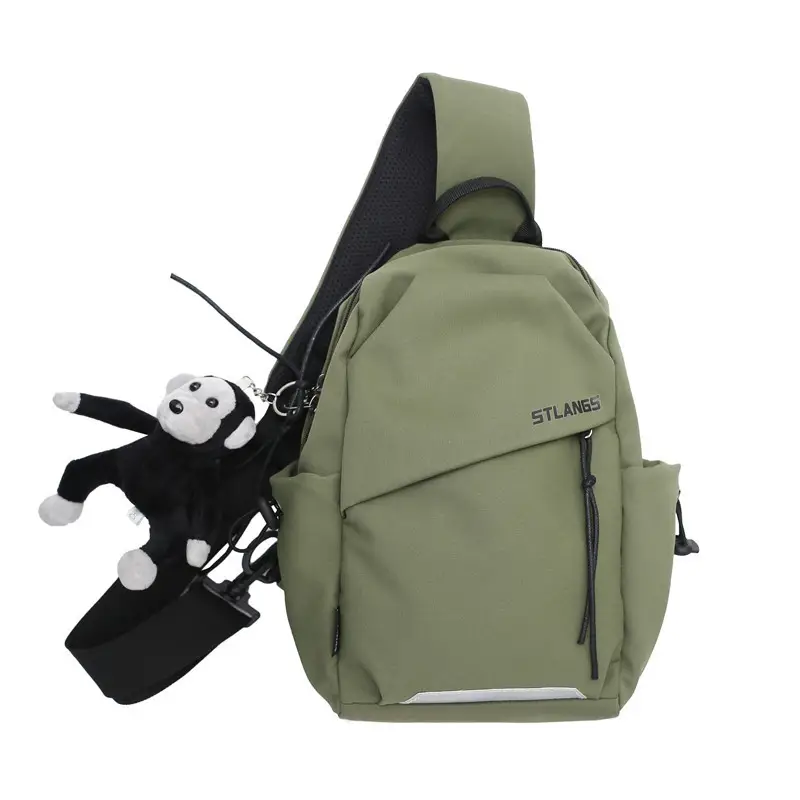 Women's Trendy Canvas Chest Bag with Cute Keychain - Image 8