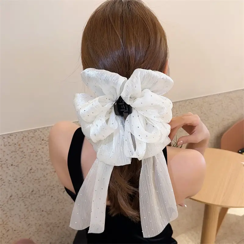 White Bubble Ribbon Hairpin with Black Clips - Image 4