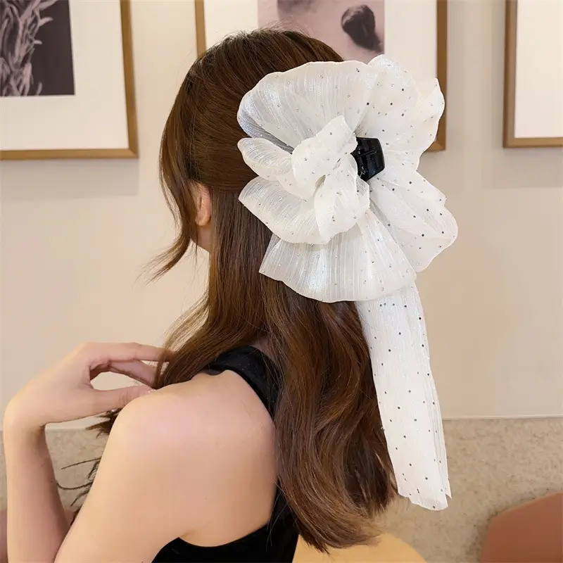 White Bubble Ribbon Hairpin with Black Clips - Image 5