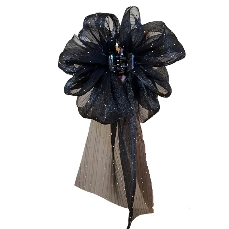 White Bubble Ribbon Hairpin with Black Clips - Image 7