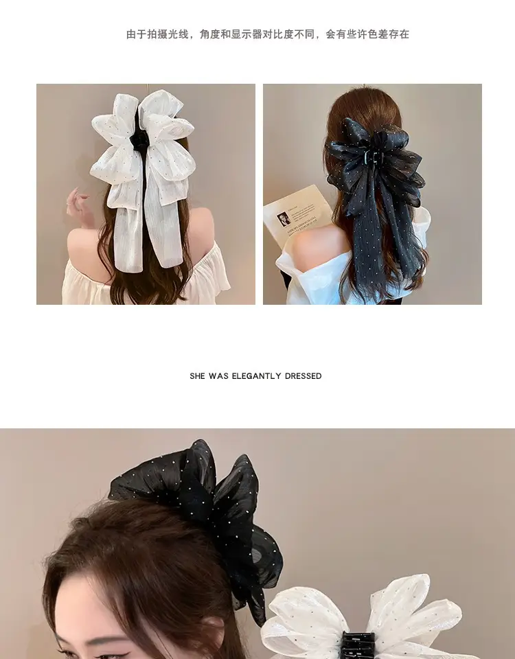 White Bubble Ribbon Hairpin with Black Clips — feature 2