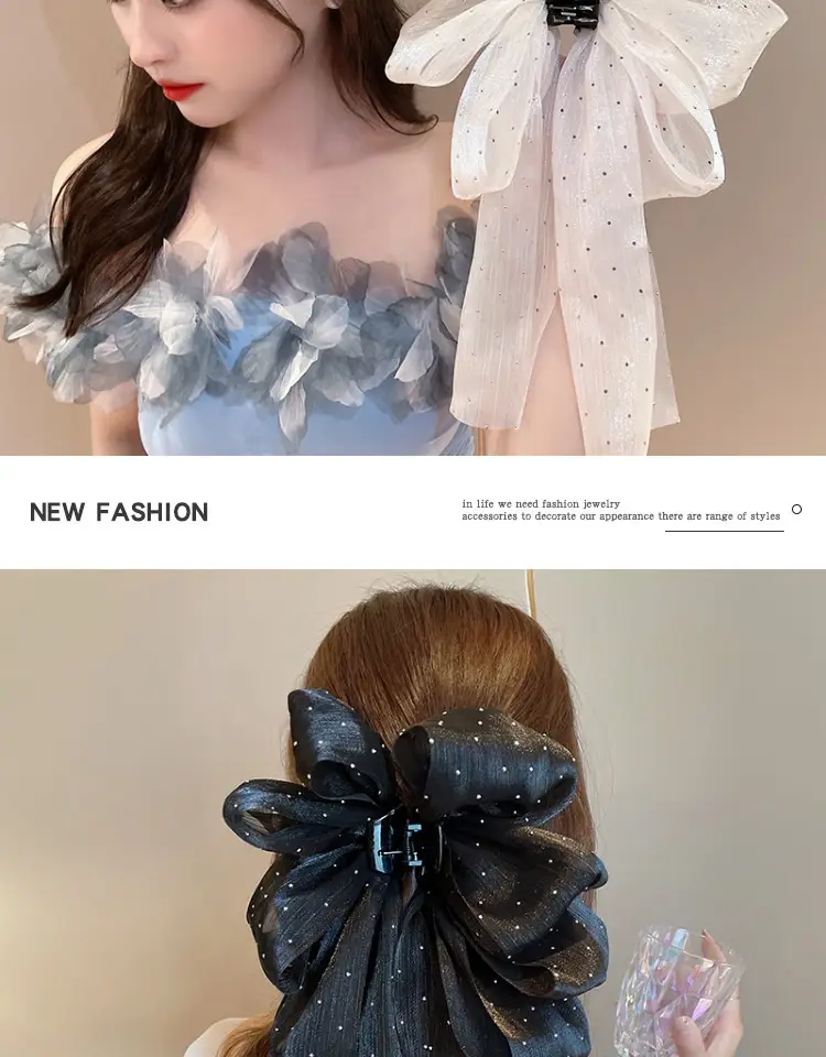 White Bubble Ribbon Hairpin with Black Clips — feature 3