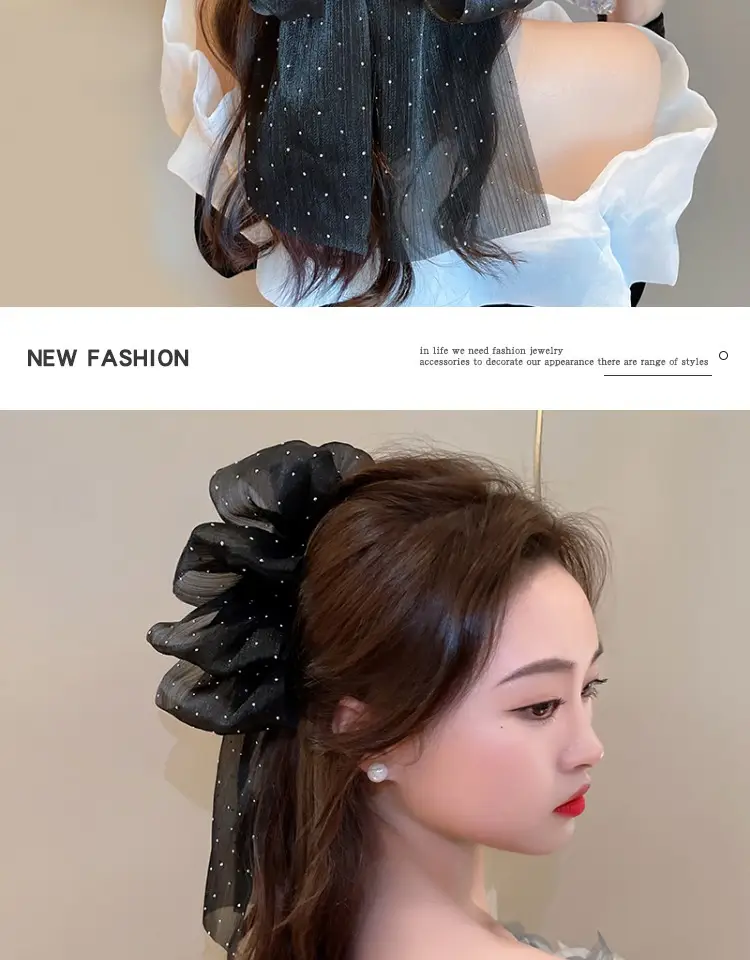 White Bubble Ribbon Hairpin with Black Clips — feature 4