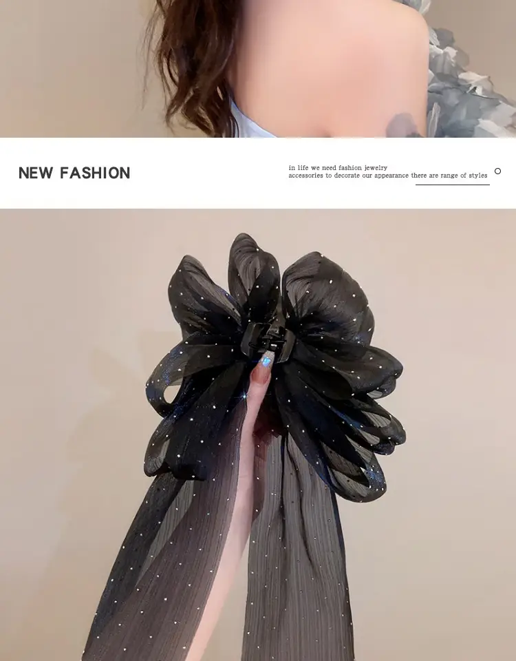 White Bubble Ribbon Hairpin with Black Clips — feature 5