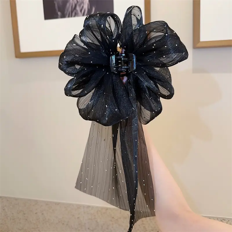 White Bubble Ribbon Hairpin with Black Clips - Image 2