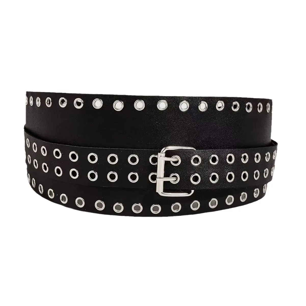 Women's White Studded Wide Waist Belt with Elastic Band - Image 9
