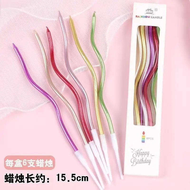 Twisted Thread Birthday Candle Macaron Cute Curved Spiral Candle Candy Cake Baking Decoration Plug-In