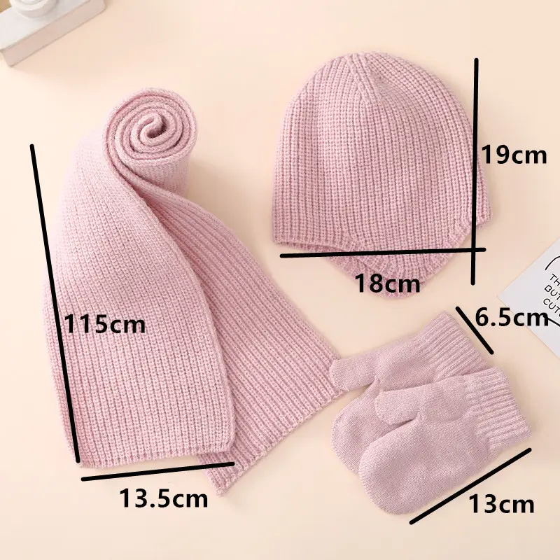 Winter warm set baby hat gloves scarf three-piece set 2023 new baby solid color ear protection knitted hat — feature 2