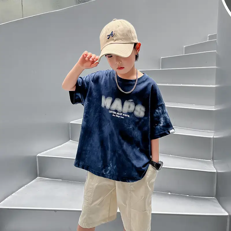 Trendy Boys Cotton T-Shirt Blue Washed Medium Large - Image 4