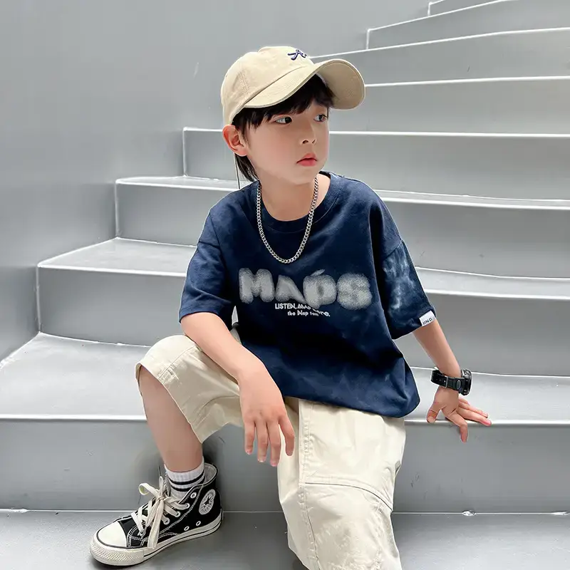 Trendy Boys Cotton T-Shirt Blue Washed Medium Large - Image 5