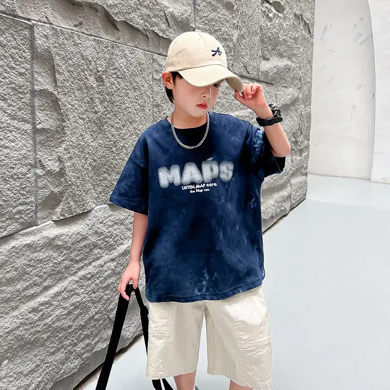 Trendy Boys Cotton T-Shirt Blue Washed Medium Large - Image 6