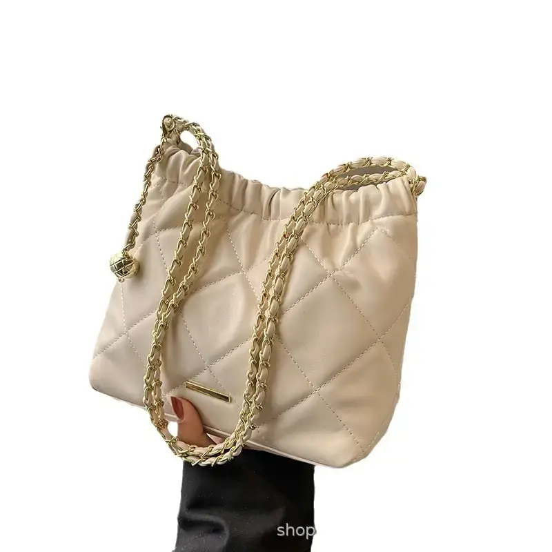 Quilted Chain Pu Leather Crossbody Bag Cream