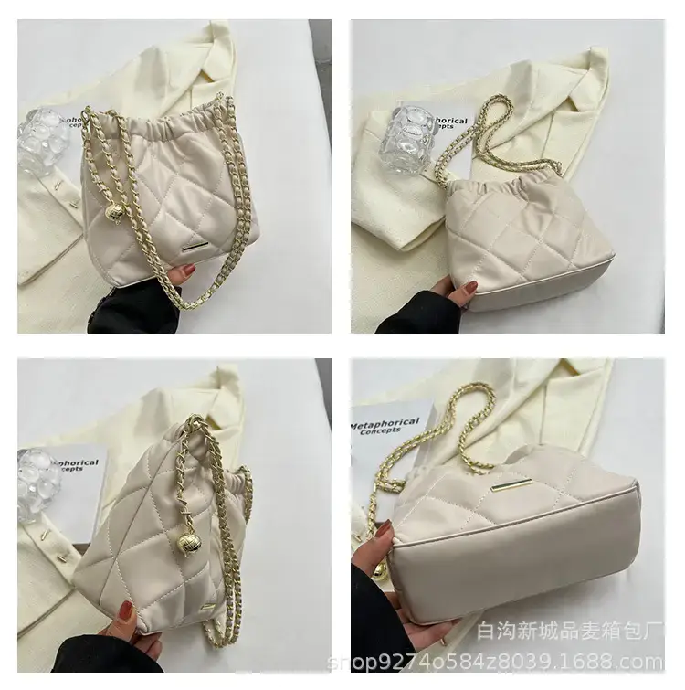 Quilted Chain Pu Leather Crossbody Bag Cream — feature 8