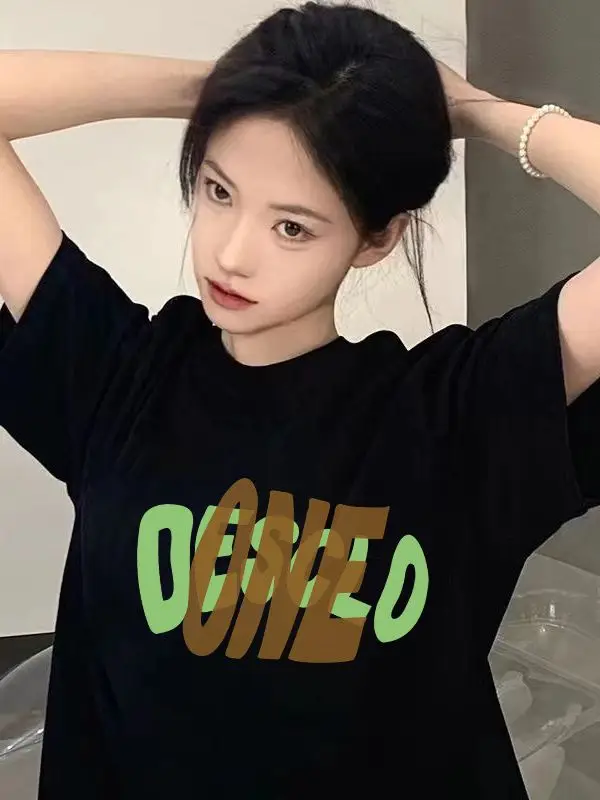 Women 2026 Summer Printed T-Shirt Black Ice Silk - Image 15