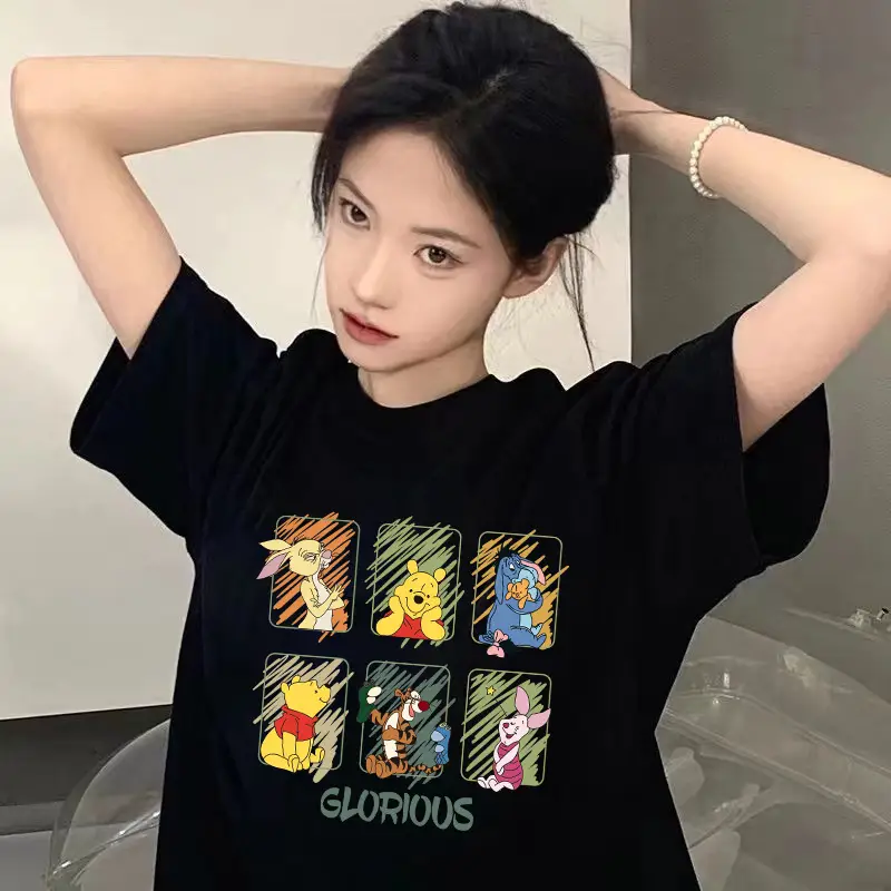 Women 2026 Summer Printed T-Shirt Black Ice Silk — feature 10