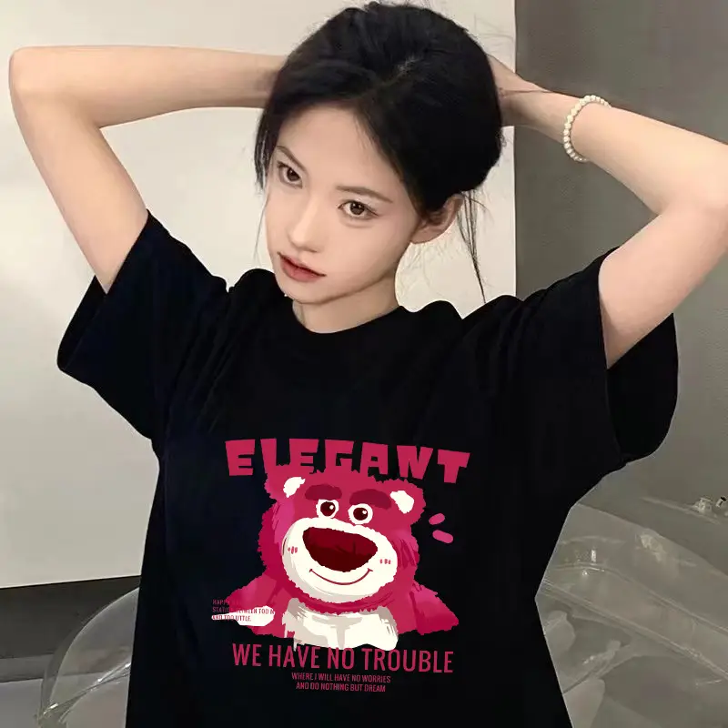 Women 2026 Summer Printed T-Shirt Black Ice Silk — feature 6