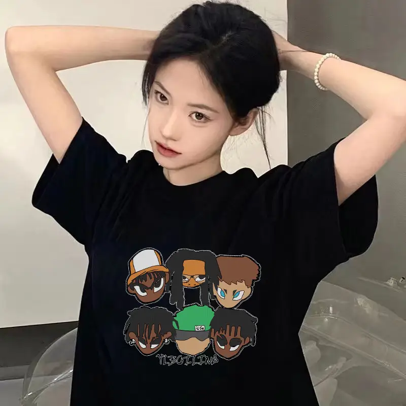Women 2026 Summer Printed T-Shirt Black Ice Silk — feature 7