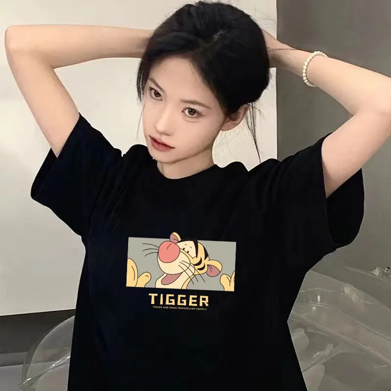 Women 2026 Summer Printed T-Shirt Black Ice Silk — feature 8