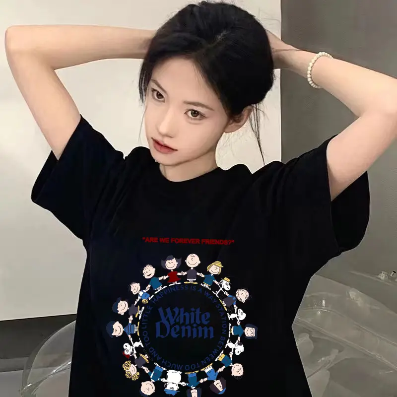 Women 2026 Summer Printed T-Shirt Black Ice Silk — feature 9