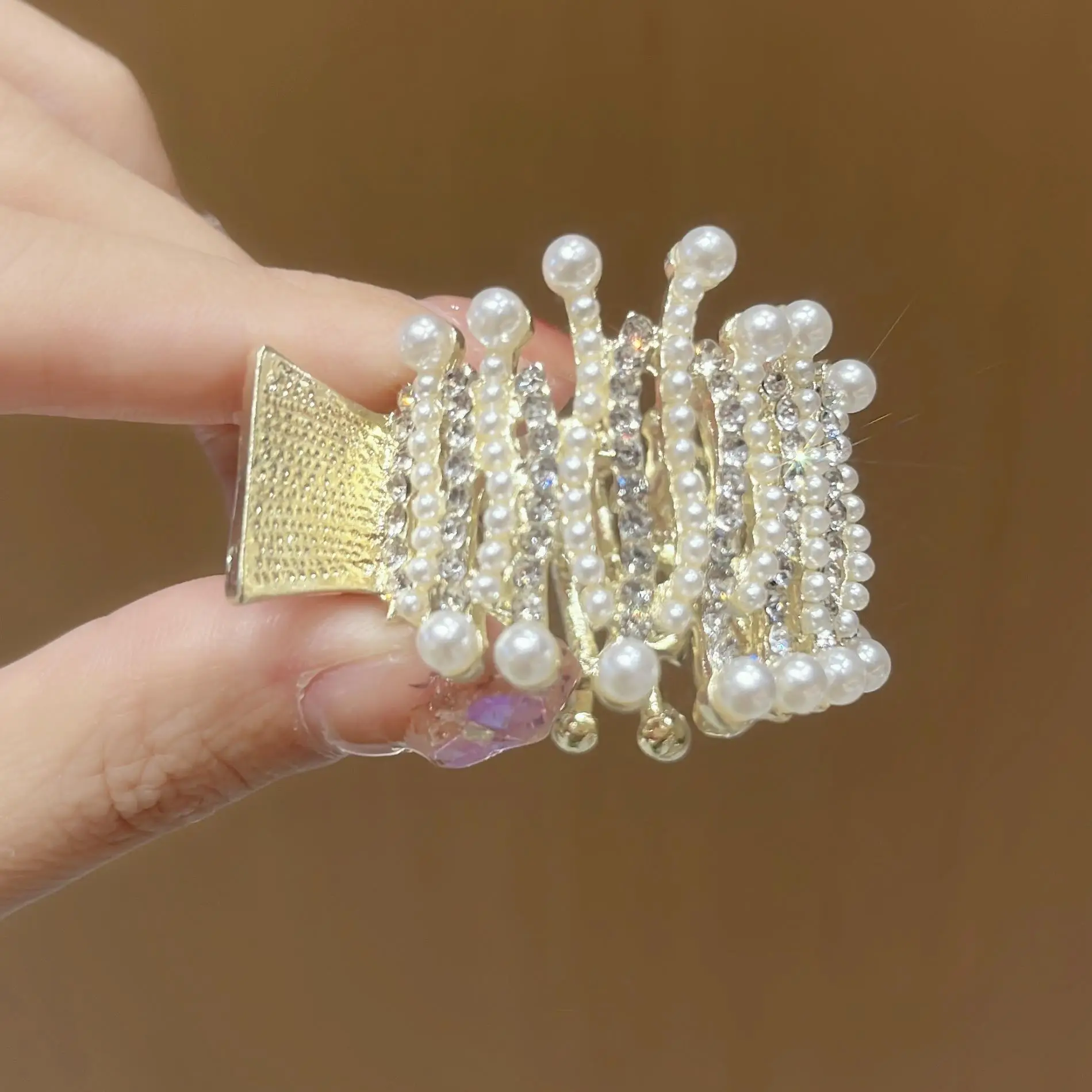 Gold Pearl Pony Tail Clip for Women