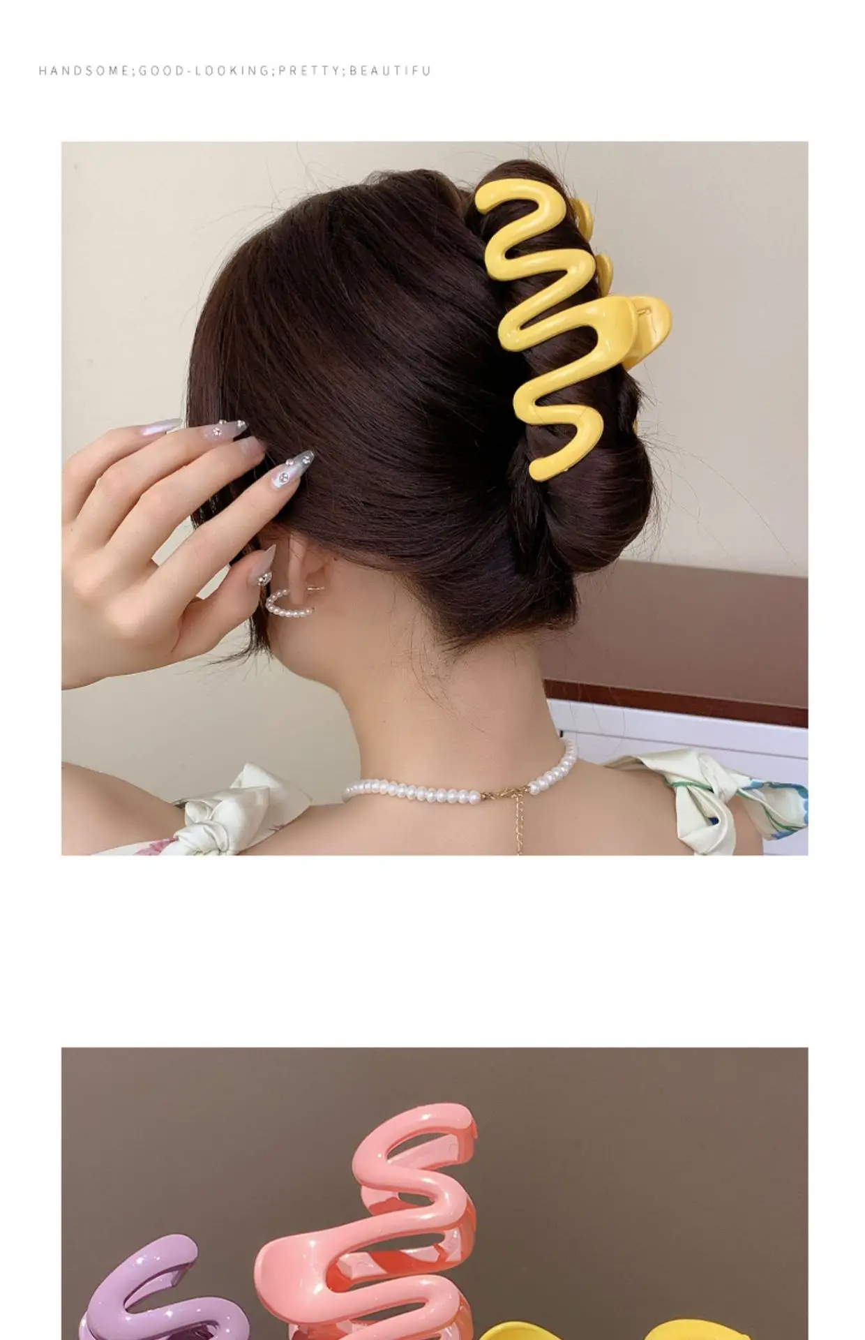 帮手描述图:糖果色发夹女夏后脑勺盘发鲨鱼夹发量多夹子头饰发卡