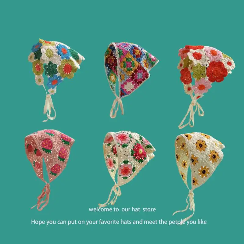 Women's Flower Knitted Hair Band Scarf Triangle Girly Style