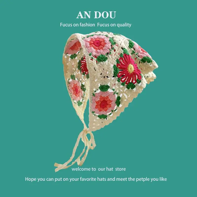 Women's Flower Knitted Hair Band Scarf Triangle Girly Style — feature 3