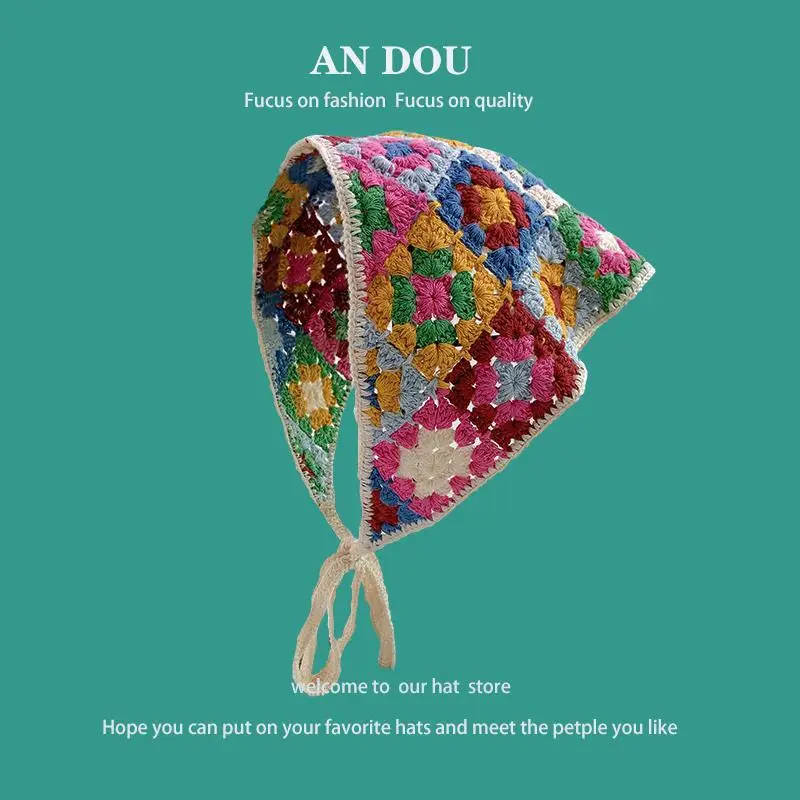Women's Flower Knitted Hair Band Scarf Triangle Girly Style
