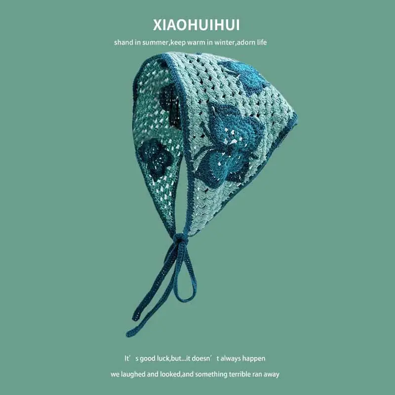 Women's Flower Knitted Hair Band Scarf Triangle Girly Style