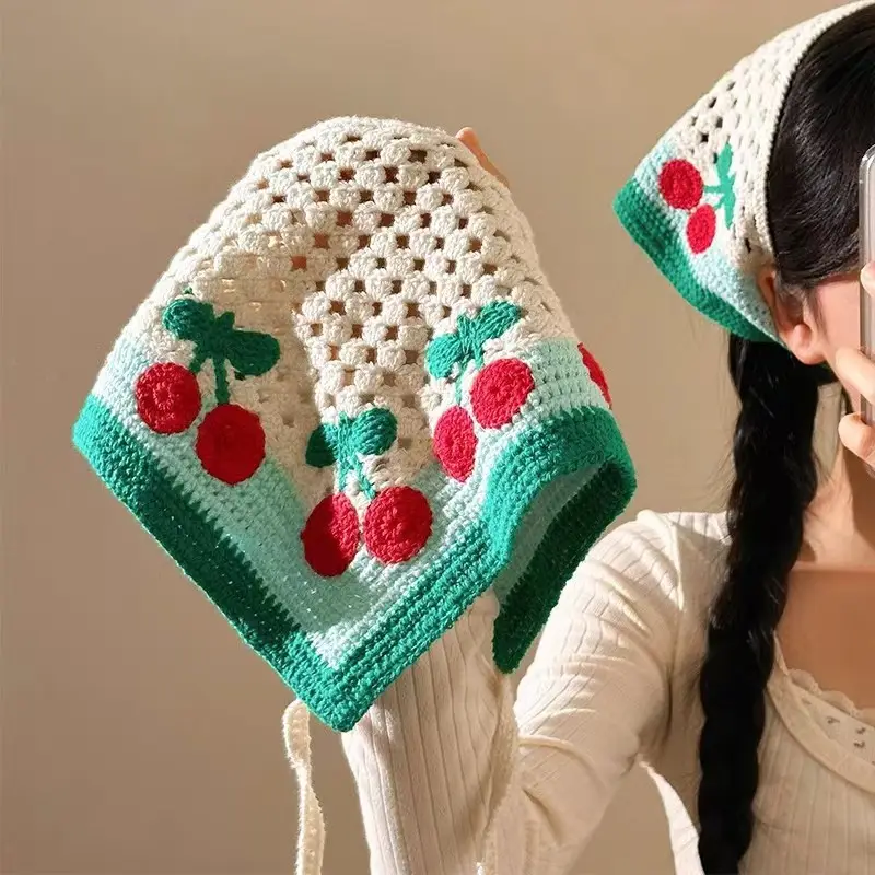 Women's Flower Knitted Hair Band Scarf Triangle Girly Style
