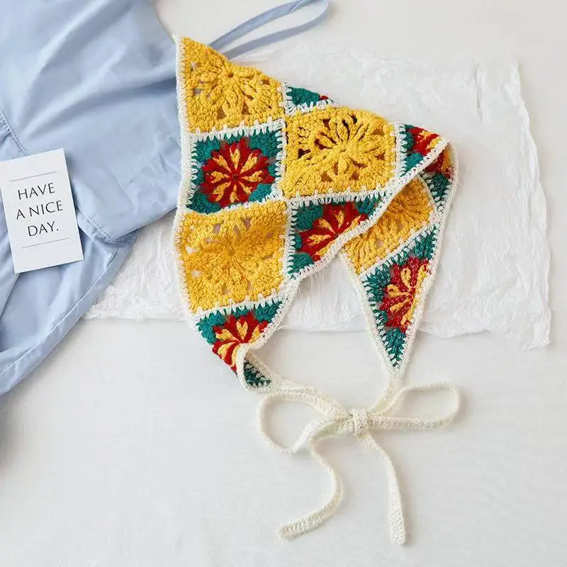 Women's Flower Knitted Hair Band Scarf Triangle Girly Style