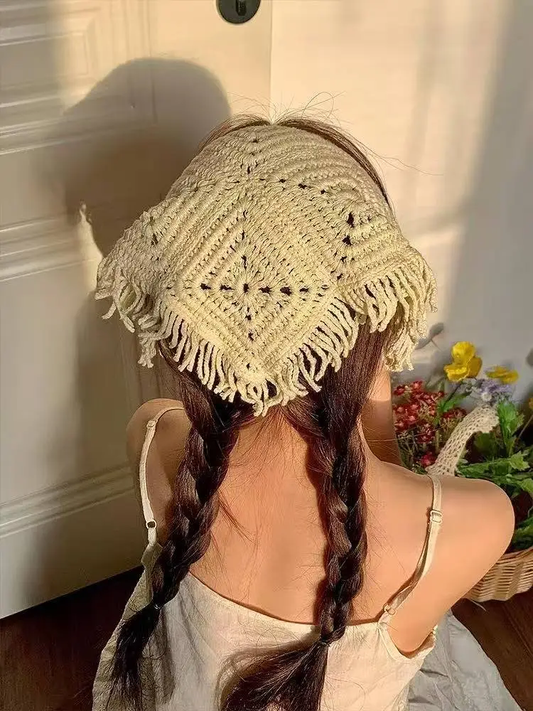 Women's Flower Knitted Hair Band Scarf Triangle Girly Style