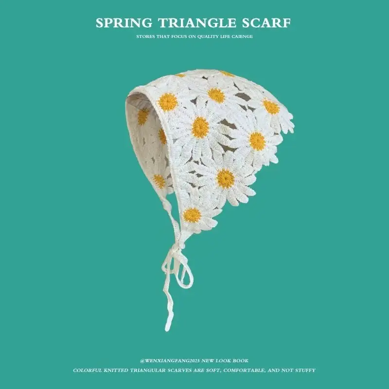 Women's Flower Knitted Hair Band Scarf Triangle Girly Style