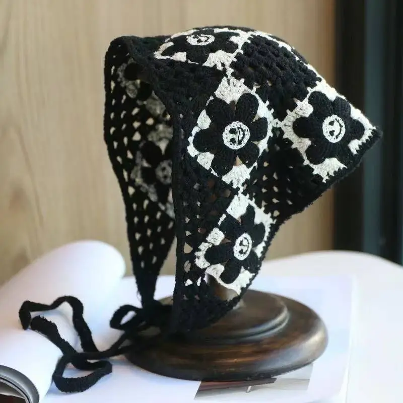 Women's Flower Knitted Hair Band Scarf Triangle Girly Style